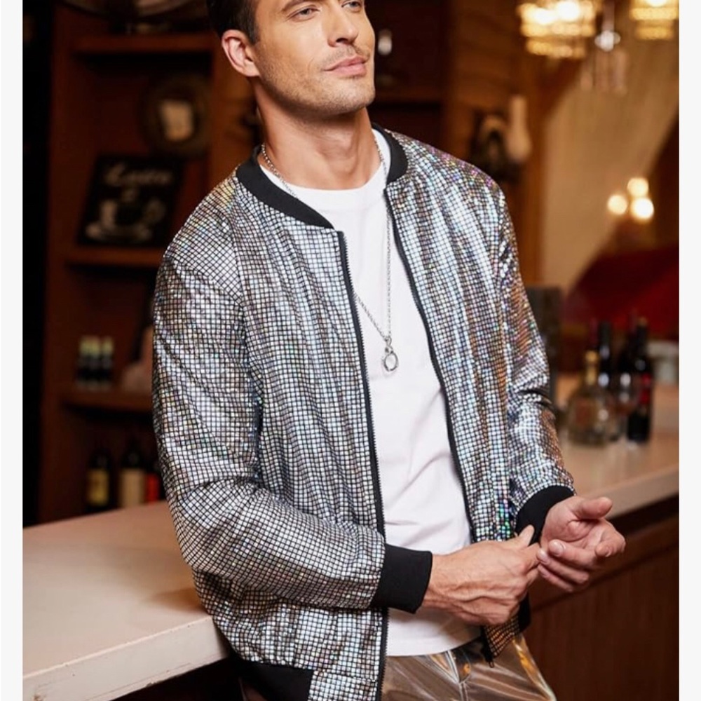 Men's Dazzling Metallic Bomber Jacket